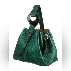 GANNI Leather Bucket Bag - Metallic Green